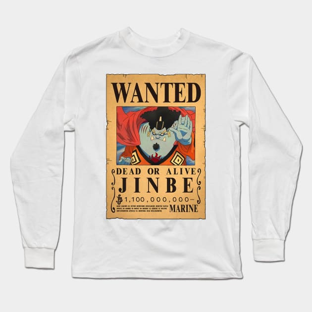 Jinbe Wanted Poster with 1.100 million berries Long Sleeve T-Shirt by ManimeXP